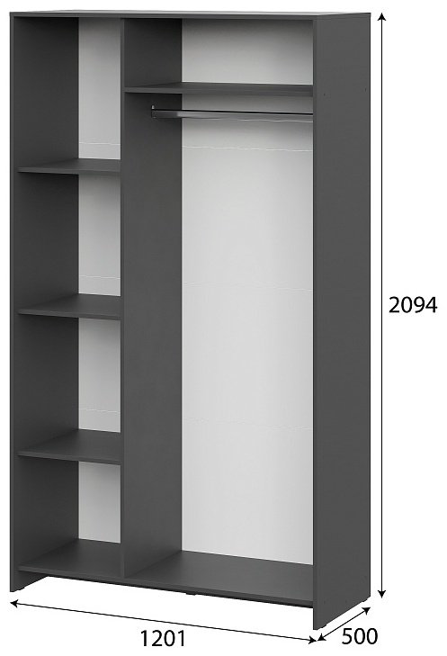 Распашной шкаф SV Дольче, 120.1x209.4х50 см, белый, графит купить,NaN