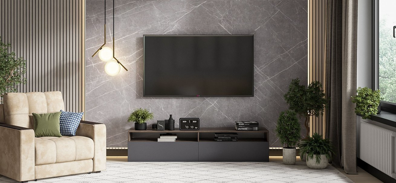 ТВ-тумба напольная Divan Boss QUADRO 180, 180x42x40 см, серый купить,NaN