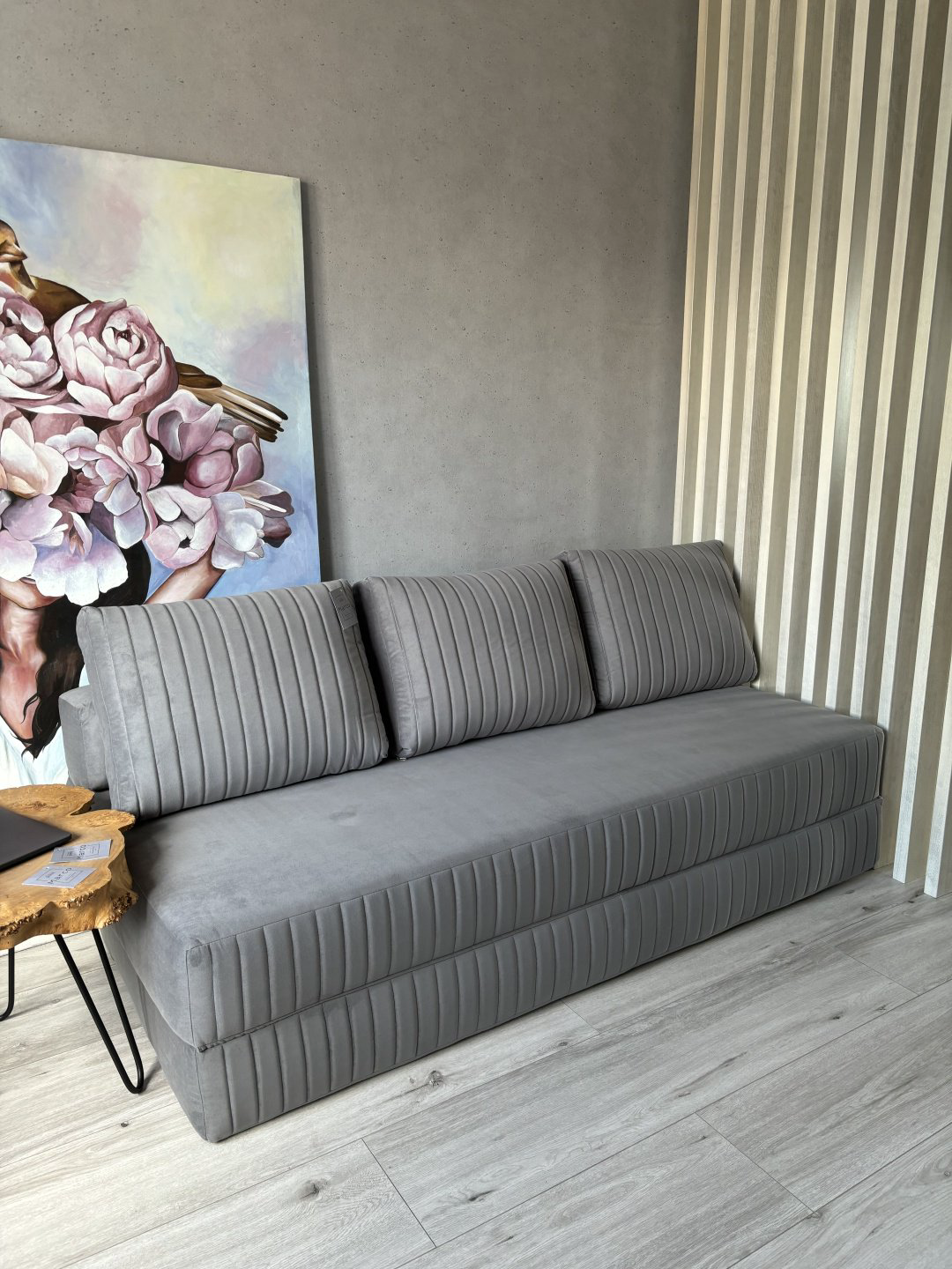 Бескаркасный диван PRESTIGE MEBEL Foam, 200х90 см, обивка велюр, серый купить,NaN