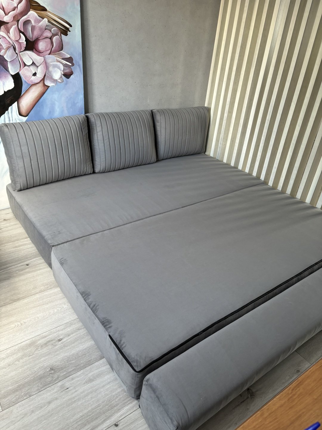 Бескаркасный диван PRESTIGE MEBEL Foam, 200х90 см, обивка велюр, серый купить,NaN