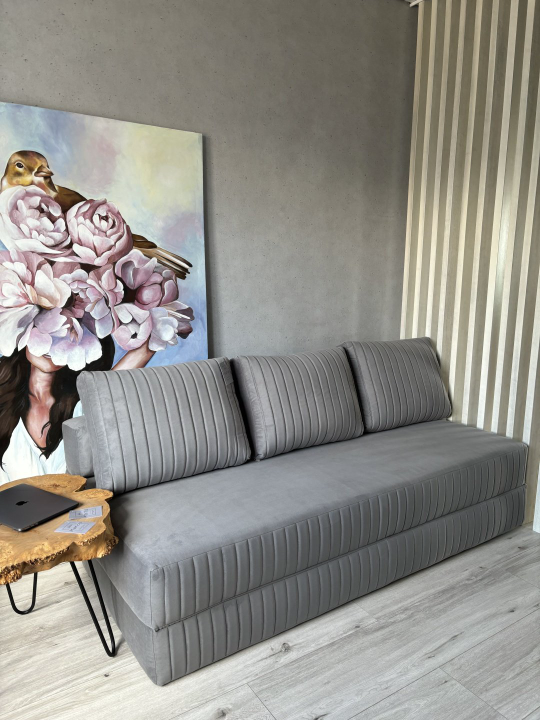 Бескаркасный диван PRESTIGE MEBEL Foam, 200х90 см, обивка велюр, серый купить,NaN