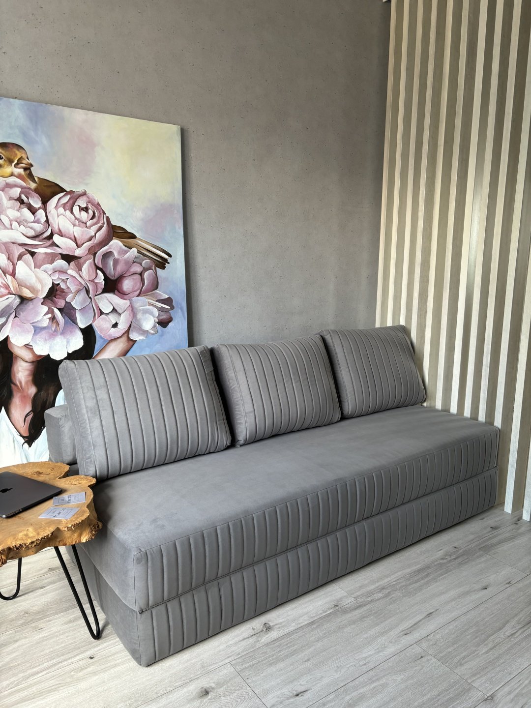 Бескаркасный диван PRESTIGE MEBEL Foam, 200х90 см, обивка велюр, серый купить,NaN