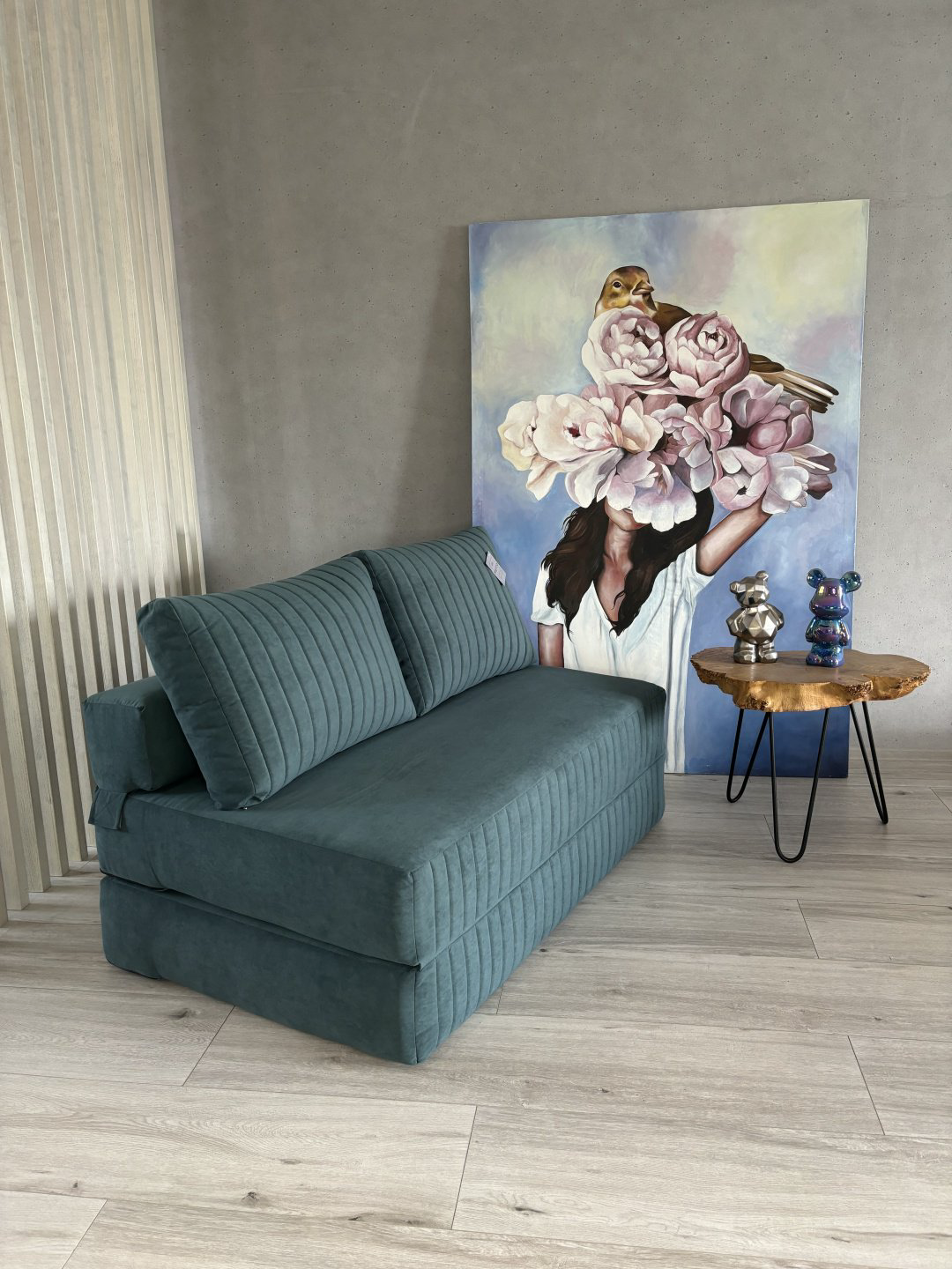 Бескаркасный диван PRESTIGE MEBEL Foam, 140х60 см, обивка велюр, бирюзовый купить,NaN