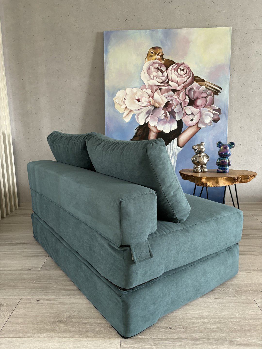 Бескаркасный диван PRESTIGE MEBEL Foam, 140х60 см, обивка велюр, бирюзовый купить,NaN