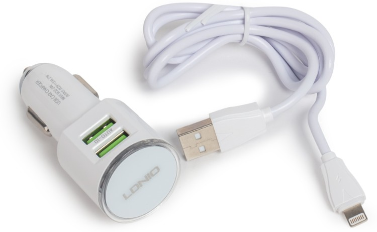 Автомобильное зарядное устройство LDNIO DL-C29 2*USB Lightning White