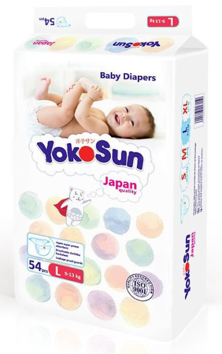 Подгузники Yokosun L 9-13кг 54шт купить,NaN