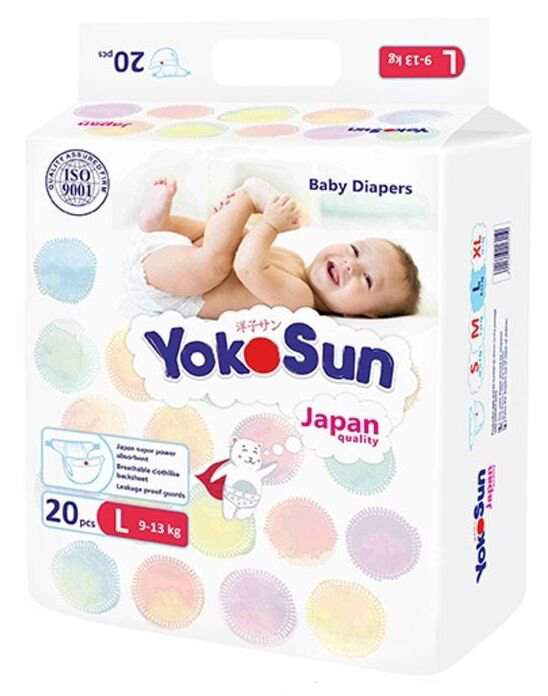 Подгузники Yokosun L 9-13кг 20шт купить,NaN