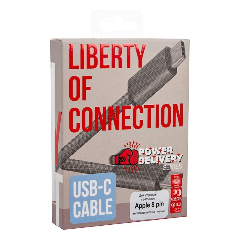  Кабель LP USB Type-C/Apple Lightning 8pin Power Delivery 18W в текстильной оплетке черный/коробка купить,NaN