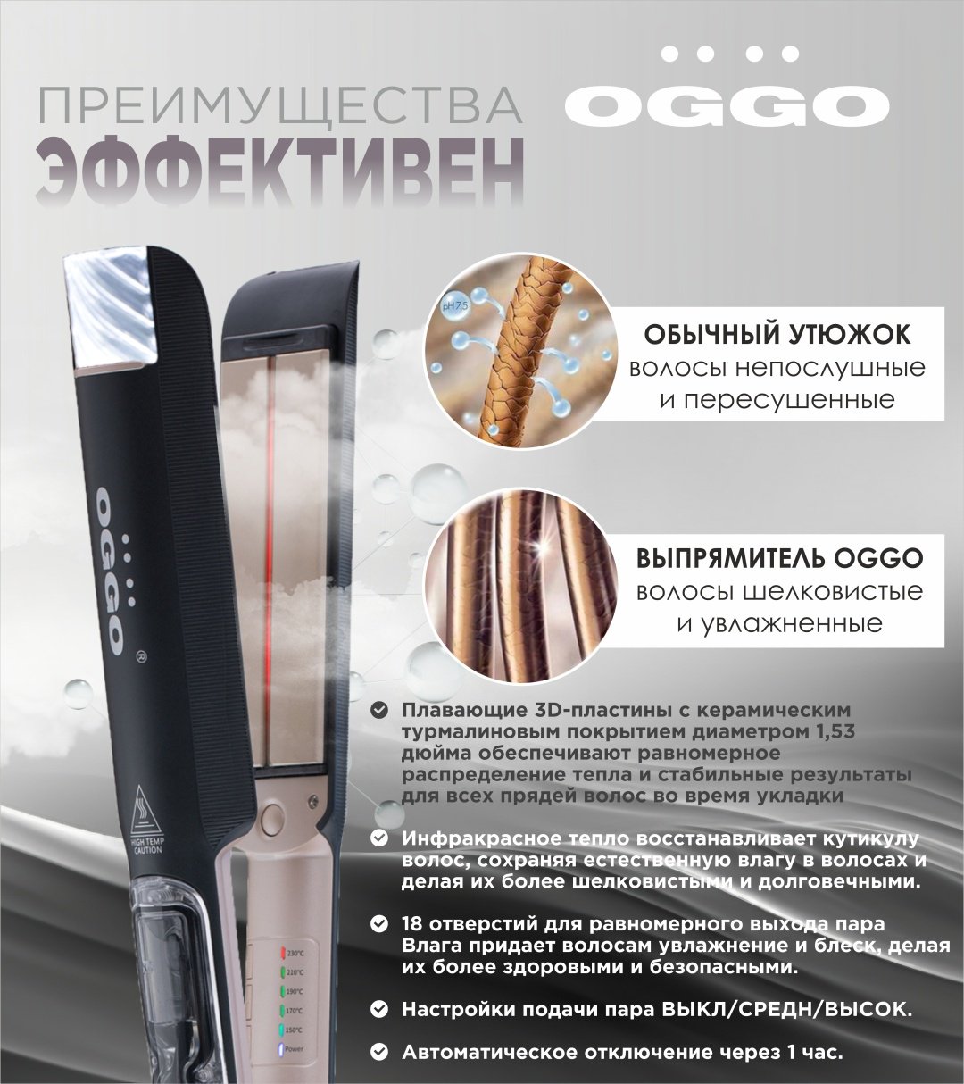 OGGO OG310 паровой выпрямитель +плойка 70Вт