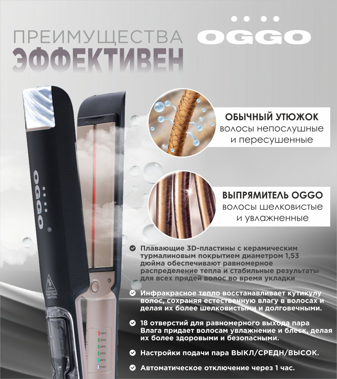 OGGO OG310 паровой выпрямитель +плойка 70Вт купить,25990