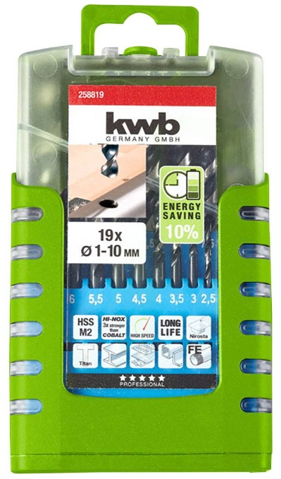 Набор сверл KWB HI-NOX HSS 258819 10 мм 19 шт
