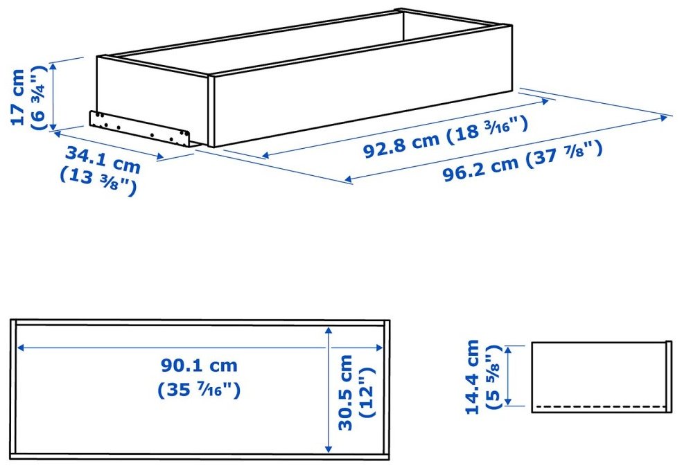 IKEA ящик KOMPLEMENT, 92.8x34.1 см, ДСП, 1 шт купить,NaN