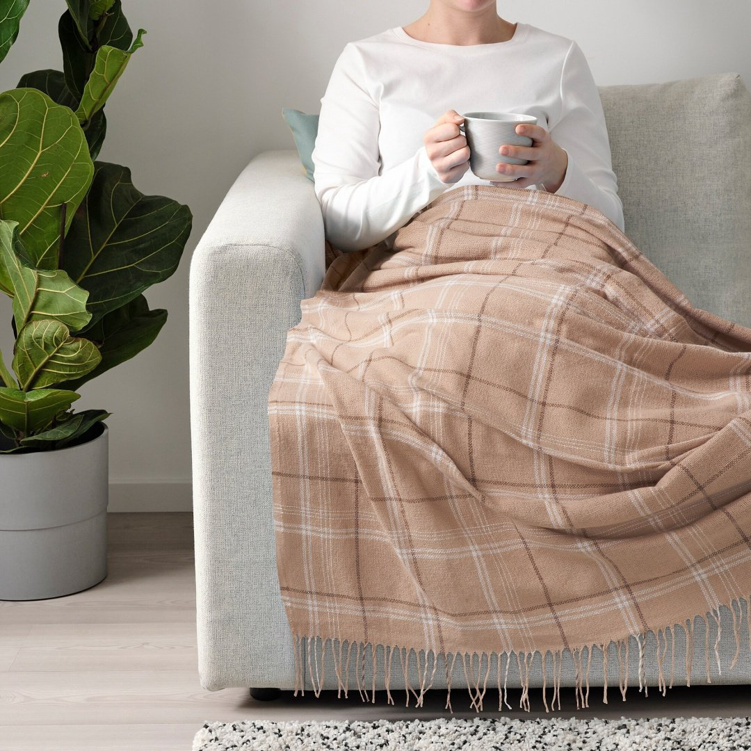 Плед IKEA Аннамиа 140х205 см, полиэстер, бежевый купить,NaN