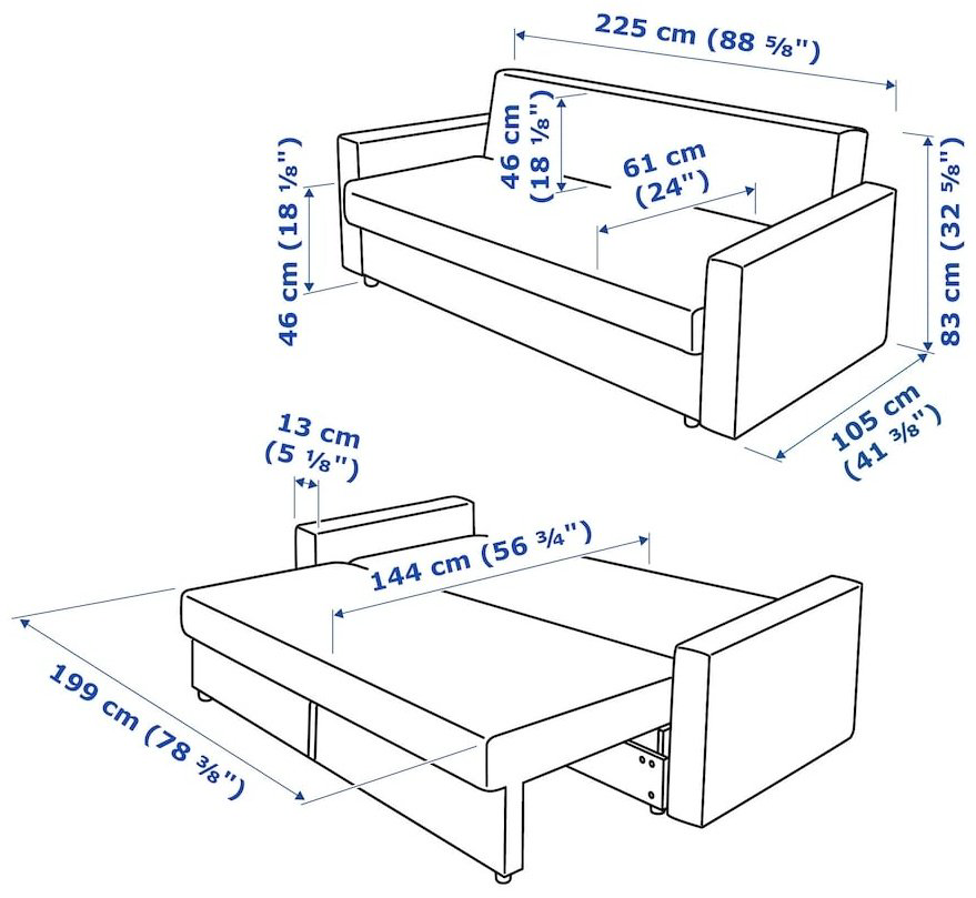 Диван IKEA Фрихетэн, 224х95 см, обивка ткань, синий купить,NaN
