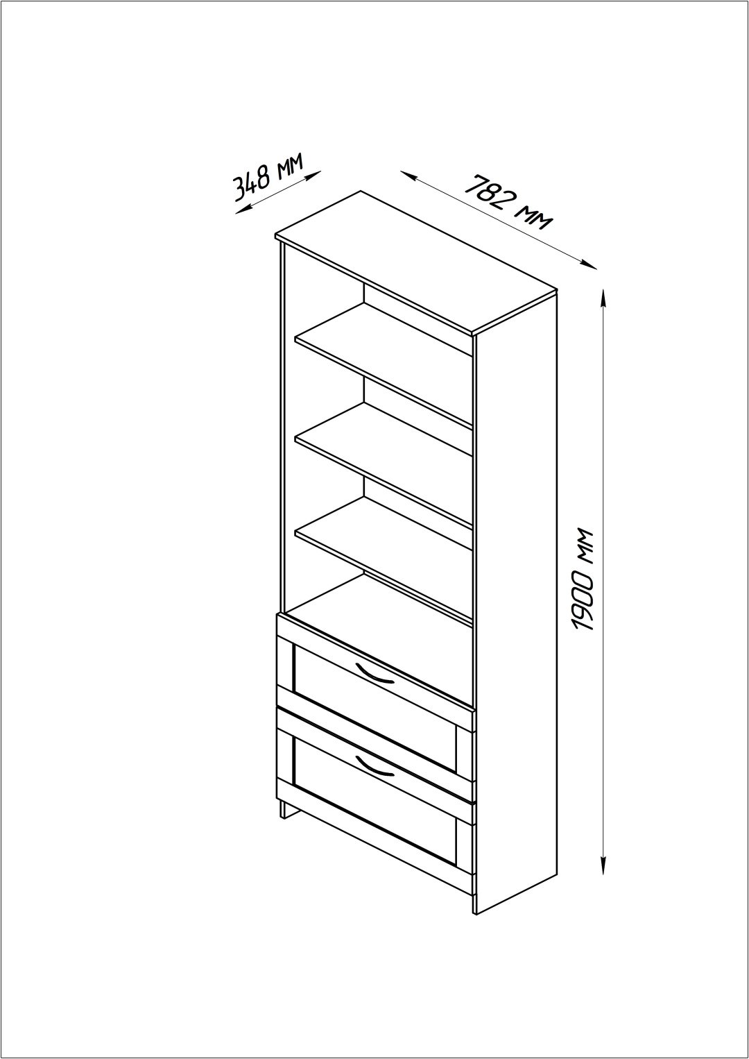 Стеллаж напольный Сириус 2 ящика, 78x35x190 см, белый купить,NaN