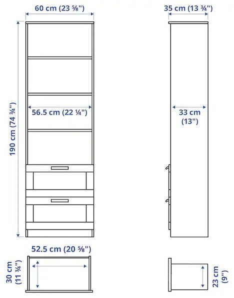 Стеллаж напольный IKEA Brimnes 90383339, 60x33x190 см, белый купить,NaN