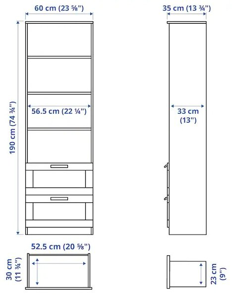 Стеллаж напольный IKEA Brimnes 90383339, 60x33x190 см, белый купить,NaN