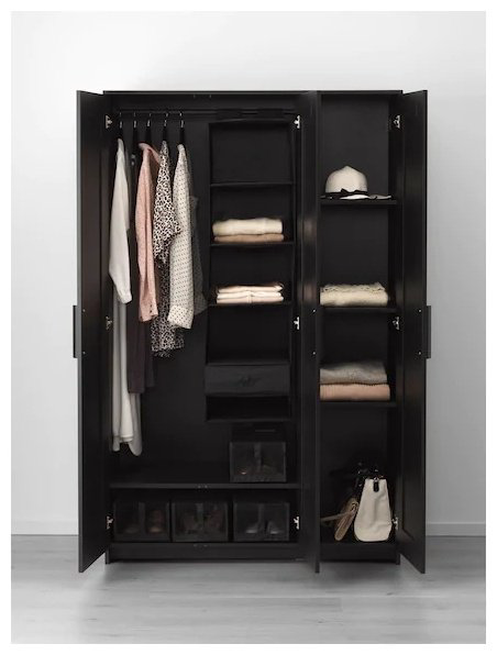 Распашной шкаф IKEA Бримнэс с зеркалом 004.121.24, 117x190х50 см, черный купить,NaN
