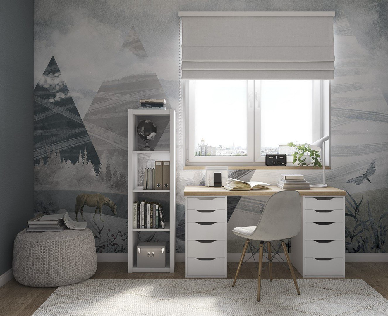 Стол компьютерный Мебелайн INGAR 2/55, 140х55x75 см, белый, светло-коричневый купить,NaN