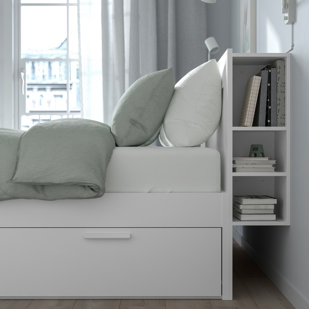 Кровать IKEA Бримнэс 29210724, 140x200 см, без подъёмного механизма, белый купить,NaN