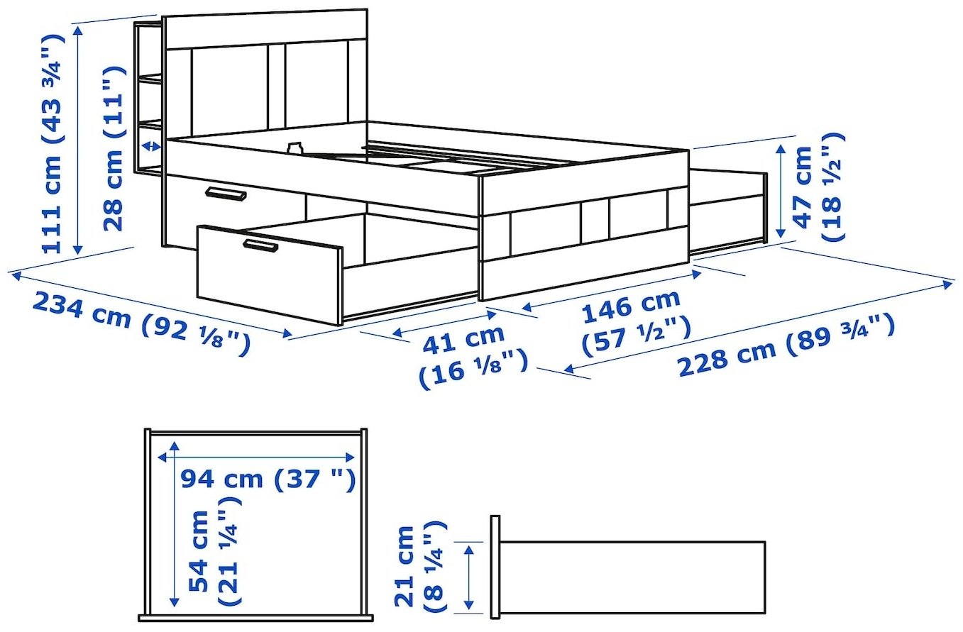Кровать IKEA Бримнэс 29210724, 140x200 см, без подъёмного механизма, белый купить,NaN
