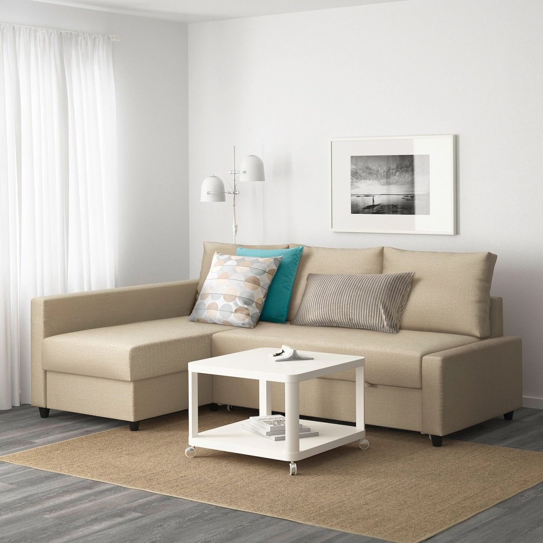 Угловой диван IKEA Фрихетэн, 230х151 см, обивка ткань, кремовый купить,NaN