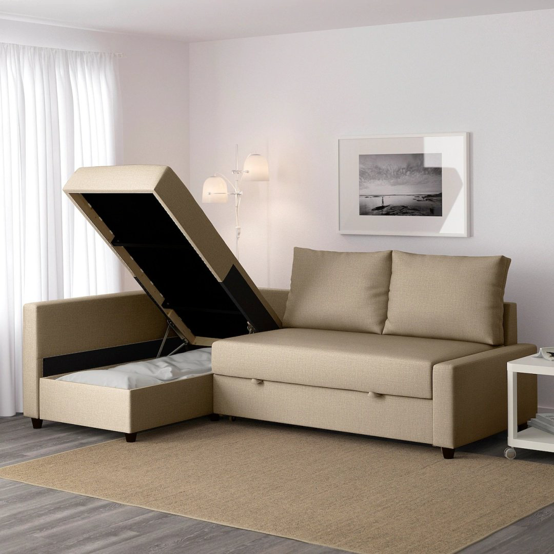 Угловой диван IKEA Фрихетэн, 230х151 см, обивка ткань, кремовый купить,NaN