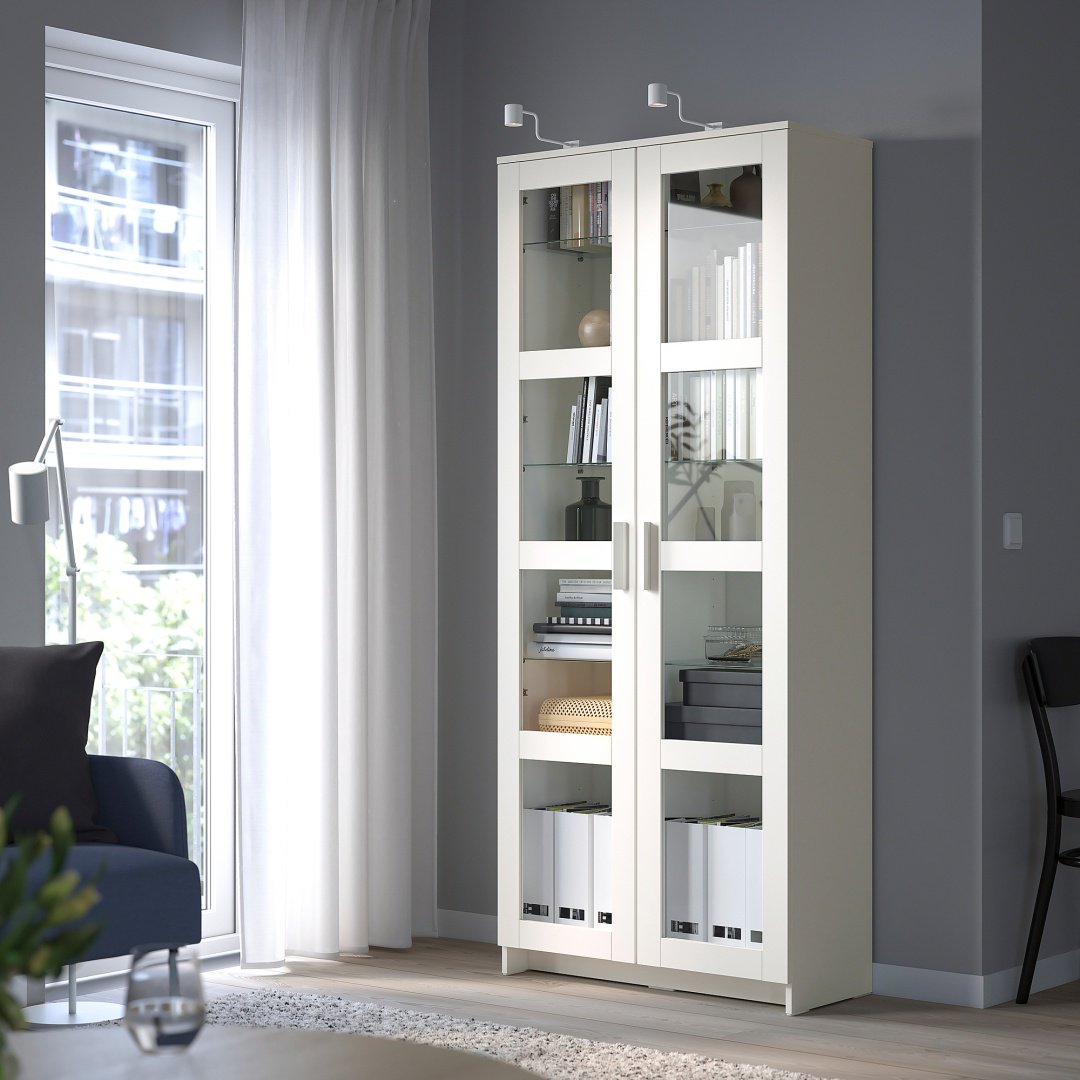 Шкаф-витрина напольный ИКЕА БРИМНЭС 190х80х35 см купить,NaN