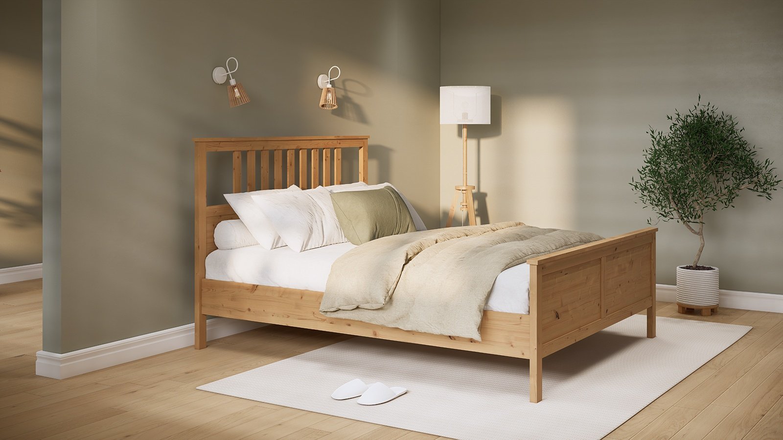 Хемнэс Hemnes/ Кымор двуспальная, 180x200 см, без подъёмного механизма, светло-коричневый купить,NaN