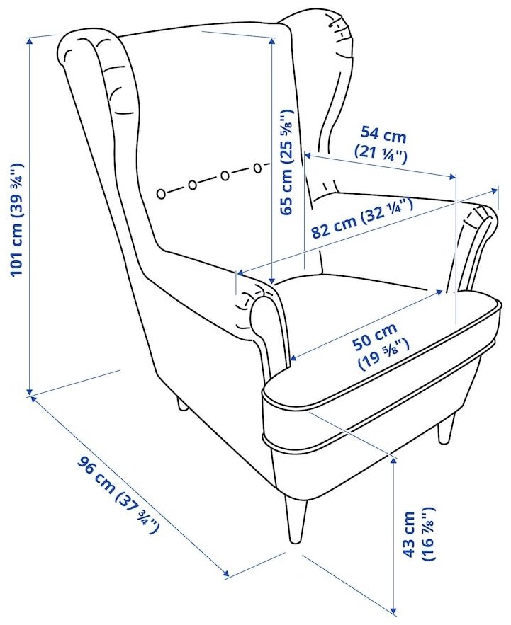 Кресло IKEA Страндмон , обивка ткань, синий купить,NaN