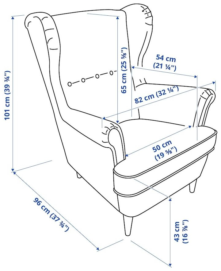 Кресло IKEA Страндмон , обивка ткань, синий купить,NaN