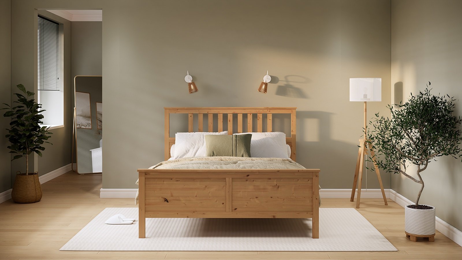 Хемнэс Hemnes/ Кымор двуспальная, 180x200 см, без подъёмного механизма, светло-коричневый купить,NaN