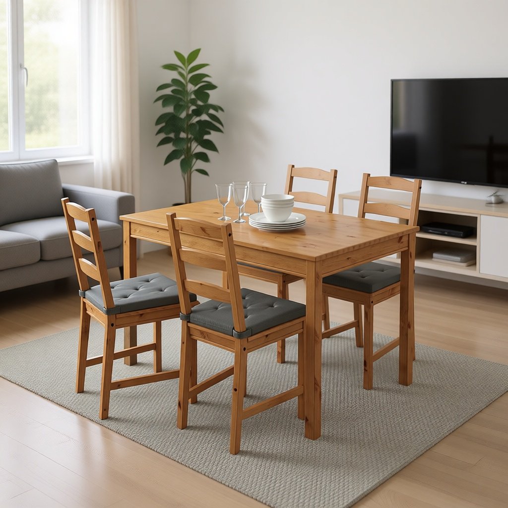 Комплект IKEA Йокмокк, стол 118х74 см + 4 стула, коричневый купить,NaN