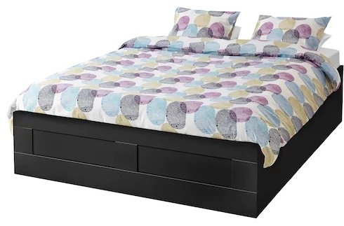 Кровать IKEA Бримнэс двуспальная, 160x200 см (без матраса, подъёмный механизм) черный купить,NaN