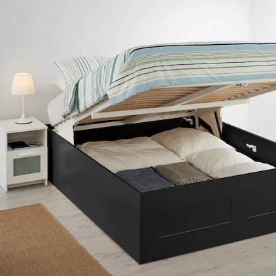 Кровать IKEA Бримнэс двуспальная, 160x200 см (без матраса, подъёмный механизм) черный купить,NaN
