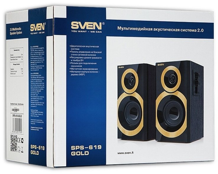 Компьютерные колонки SVEN SPS-619 черный-золотистый - ForteMarket Компьютерные колонки SVEN SPS-619 черный-золотистый купить,22990