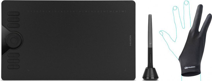 Графический планшет Huion HS610 + перчатка черный