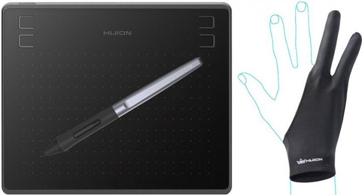 Графический планшет Huion HS64 + перчатка черный
