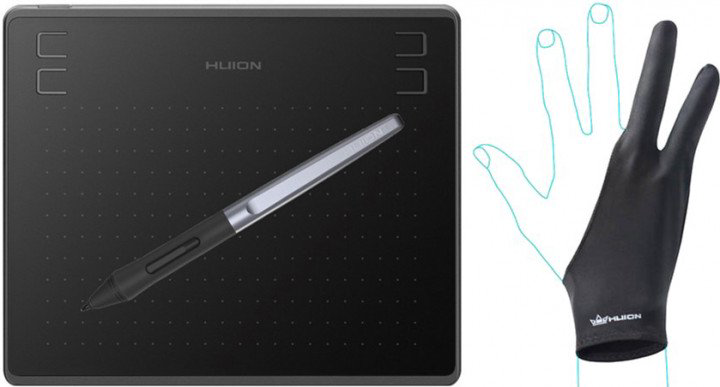 Графический планшет Huion HS64 + перчатка черный