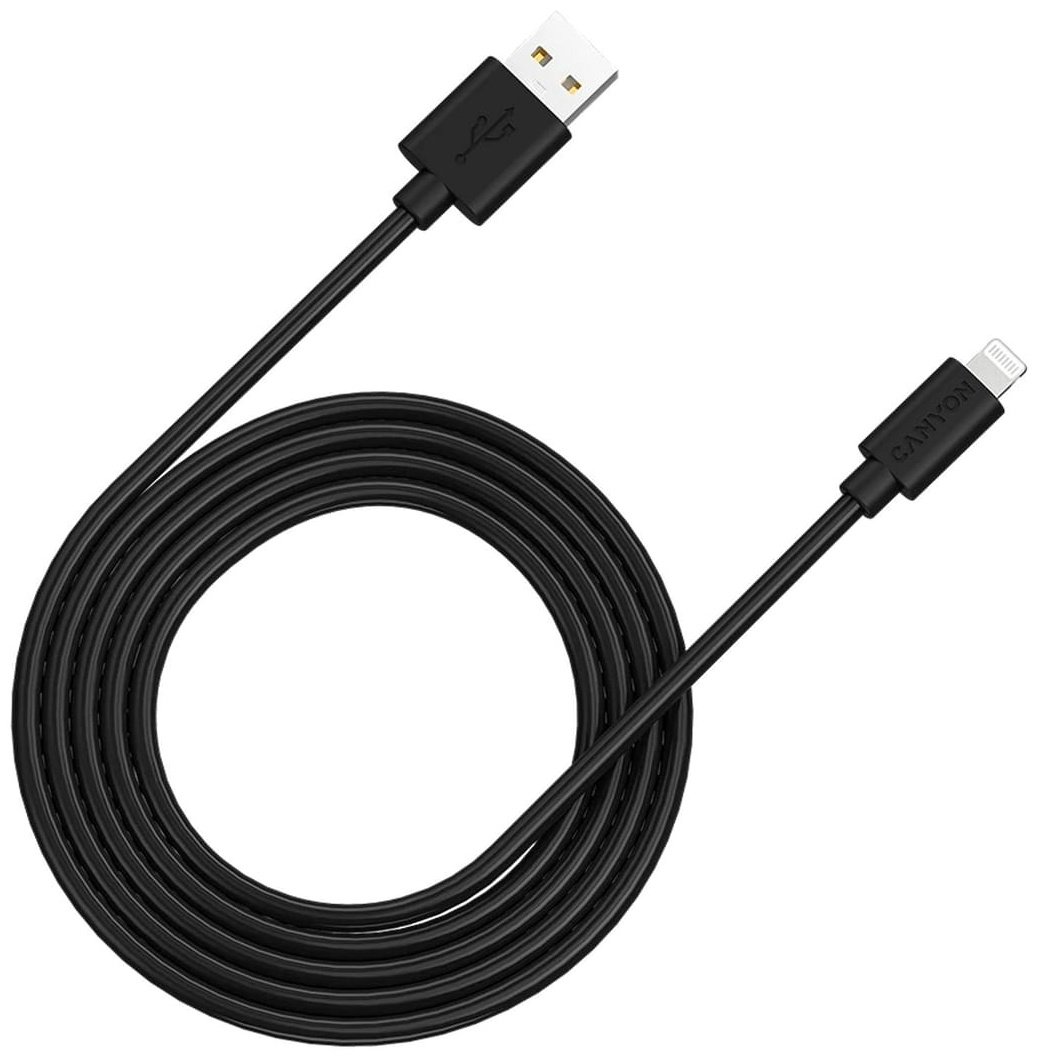 Кабель Canyon USB 2.0 (M), Lightning (M), 2 м, CNS-MFIC12B черный купить,NaN