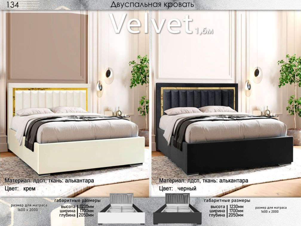 Кровать Elegant Вельвет 170х200см черный купить,NaN