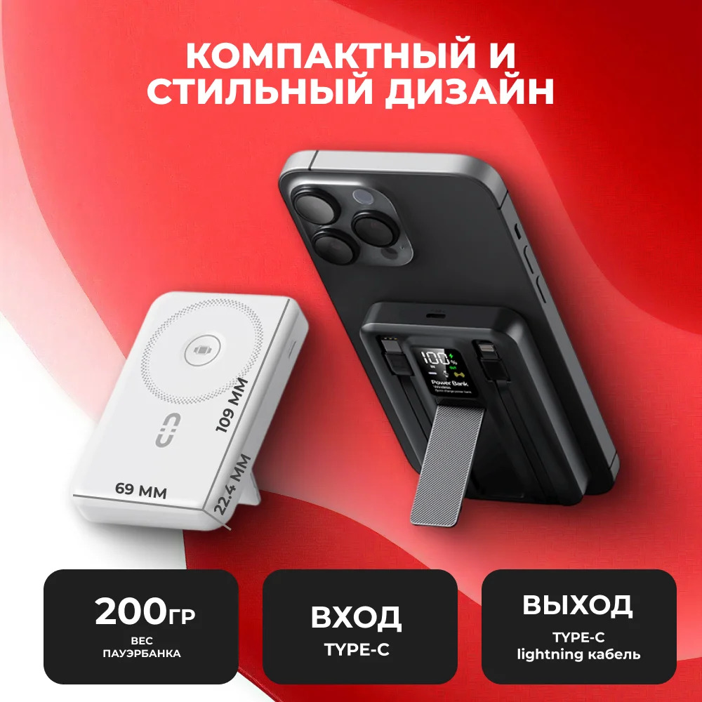 Внешний аккумулятор ARG ARGW41 10000mAh  Wireless White купить,NaN