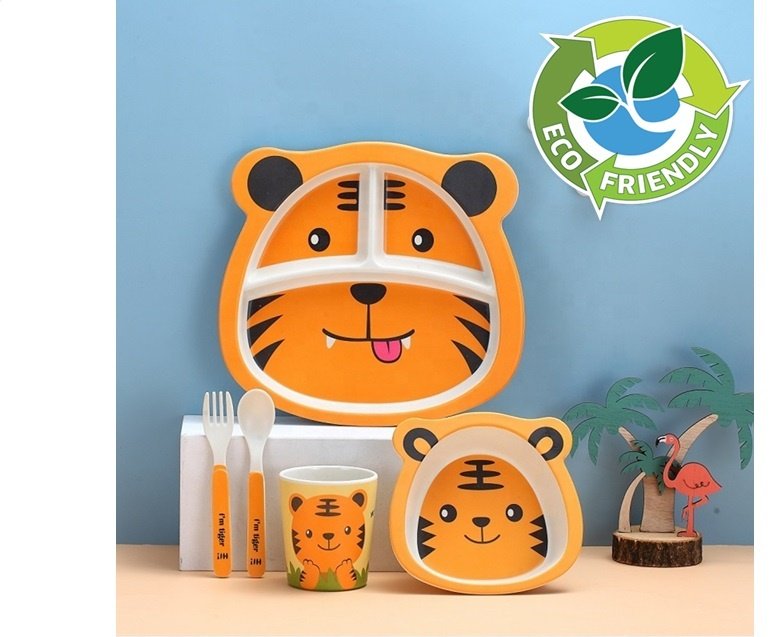 Комплект посуды Eco Friendly Тигренок , бамбук, оранжевый
