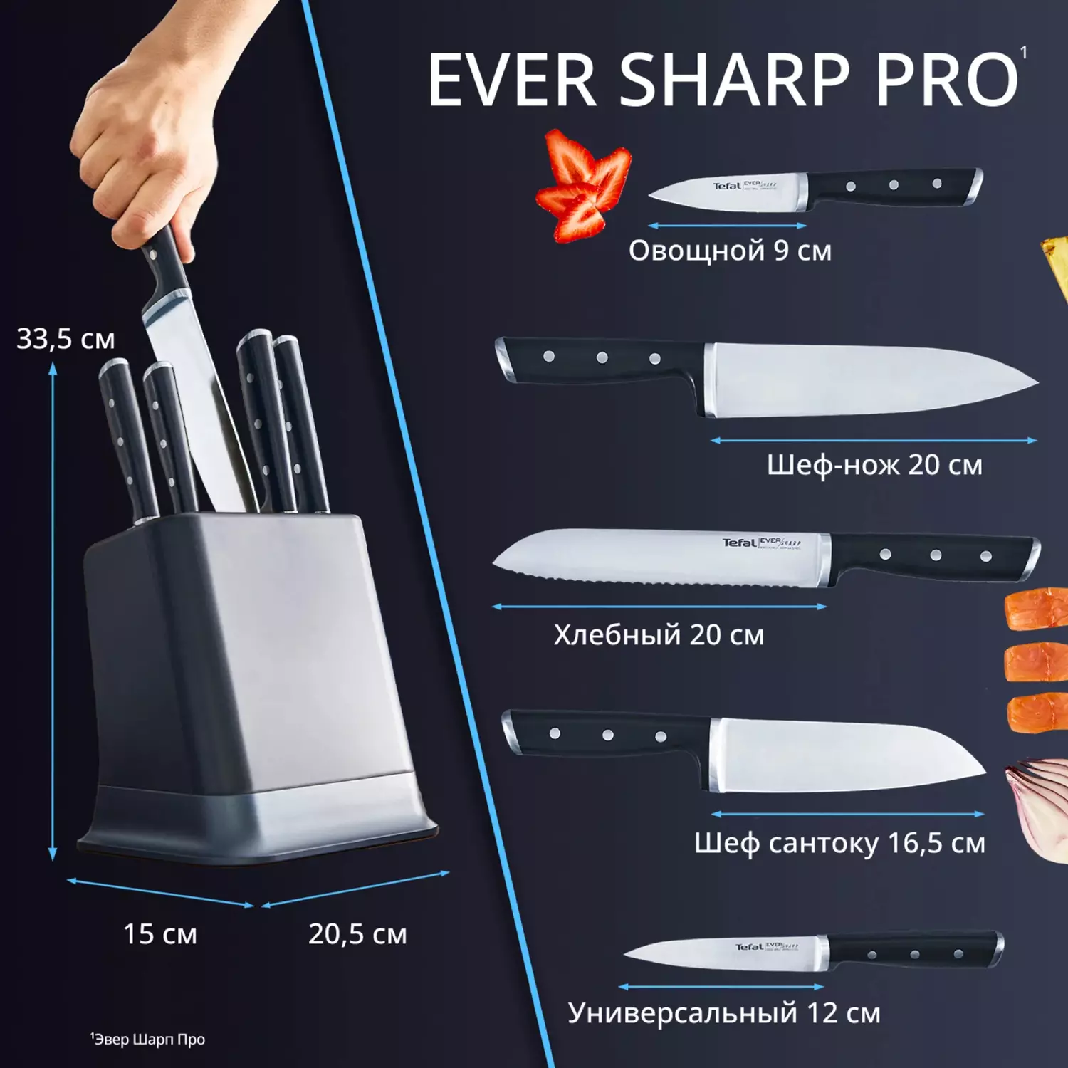 Набор ножей Tefal Ever Sharp PRO K297S644 5 ножей + блок синий купить,83990