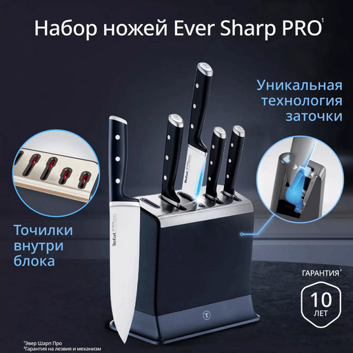 Набор ножей Tefal Ever Sharp PRO K297S644 5 ножей + блок синий