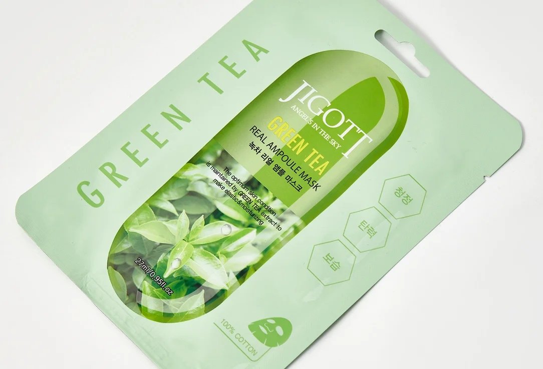 Маска для лица JIGOTT тканевая Green Tea Real Ampoule 1 шт купить,NaN