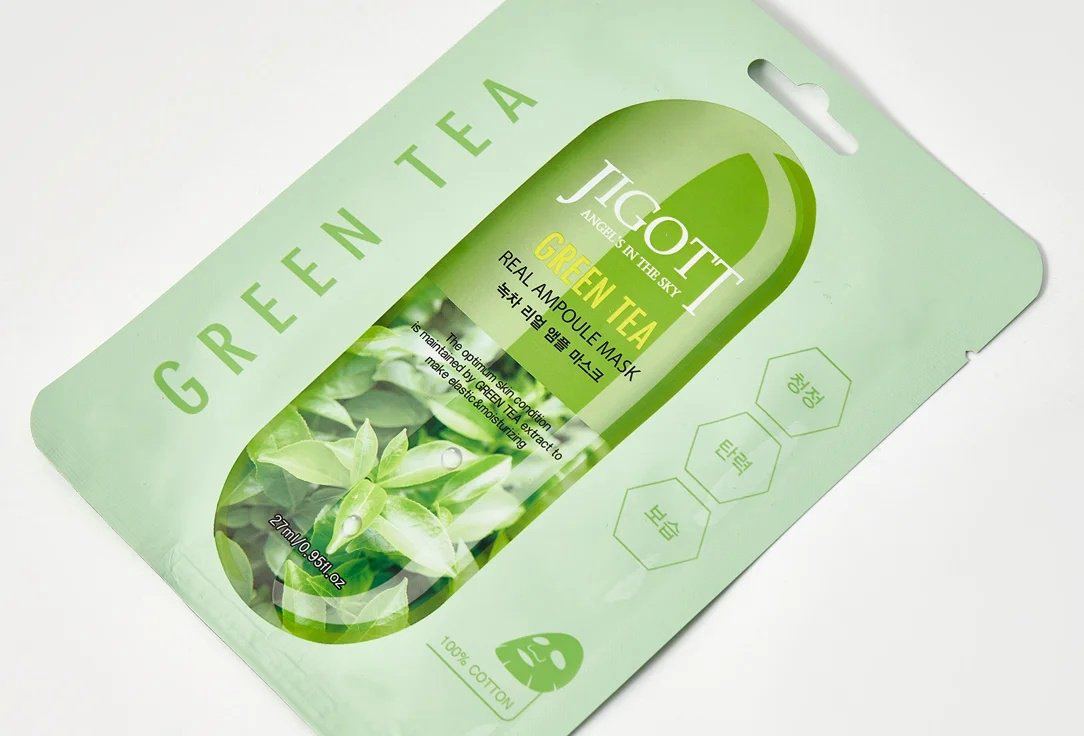 Маска для лица JIGOTT тканевая Green Tea Real Ampoule 1 шт купить,NaN