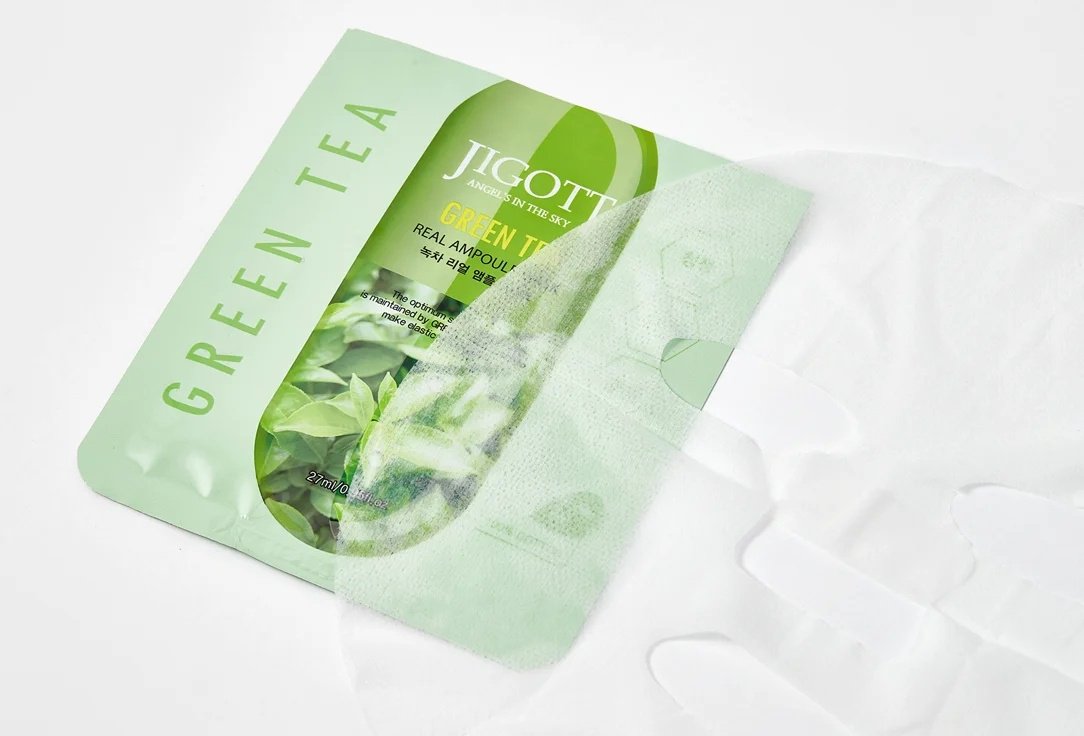 Маска для лица JIGOTT тканевая Green Tea Real Ampoule 1 шт купить,NaN