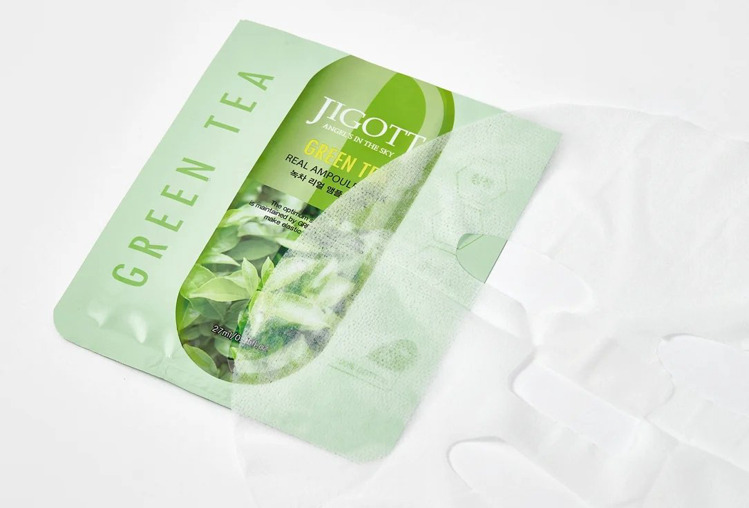 Маска для лица JIGOTT тканевая Green Tea Real Ampoule 1 шт купить,NaN