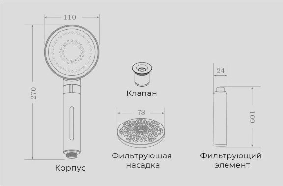 Xiaomi лейка для душа (без шланга) DiiiB Dechloration Shower Head DXHS004-1, пластик купить,NaN